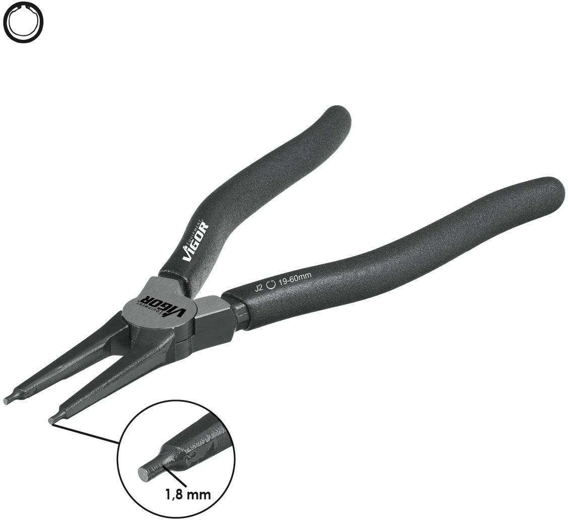Vigor V1716 Pince pour circlips Adapté pour (pinces pour circlips) circlips intérieurs 19-60 mm Forme de la panne (détails) droite