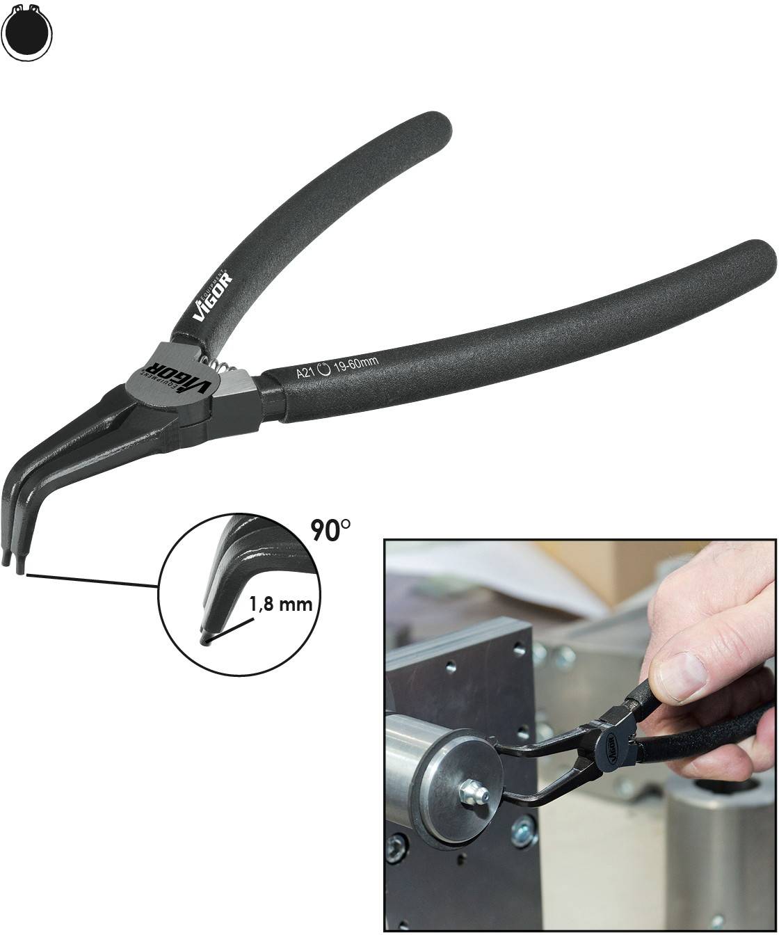 Vigor V1719 Pince pour circlips Adapté pour (pinces pour circlips) circlips extérieurs 19-60 mm