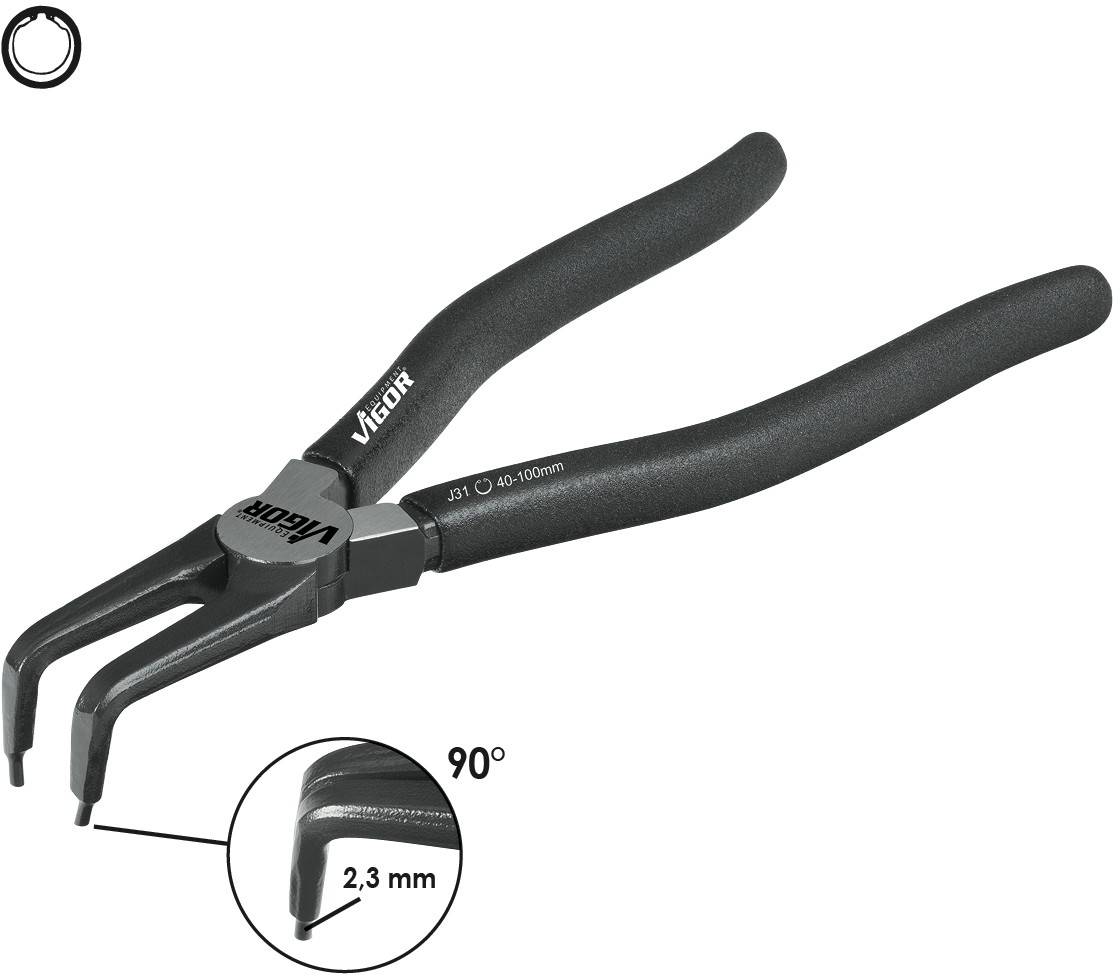 Vigor V2793 Pince pour circlips Adapté pour (pinces pour circlips) circlips intérieurs 40-100 mm Forme de la panne (détails