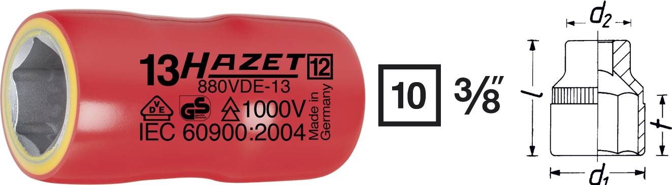 Douille VDE 6 pans extérieurs 19 mm Longueur: 47.5 mm Hazet 880VDE-19 Propulseur: 3/8" (10 mm) 1 pc(s)