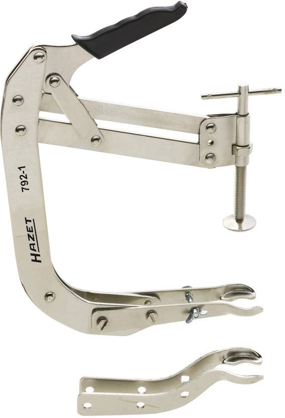 Outil de remise à zéro de piston de frein métallique de Hazet. L'outil montre le mécanisme de manivelle pour la réinitialisation des pistons de frein. Comprend des adaptateurs.