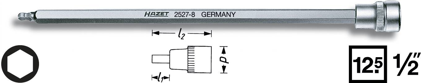 Douille-embout 6 pans intérieurs 8 mm Longueur: 238 mm Hazet 2527-8 Propulseur: 1/2" (12.5 mm) 1 pc(s)