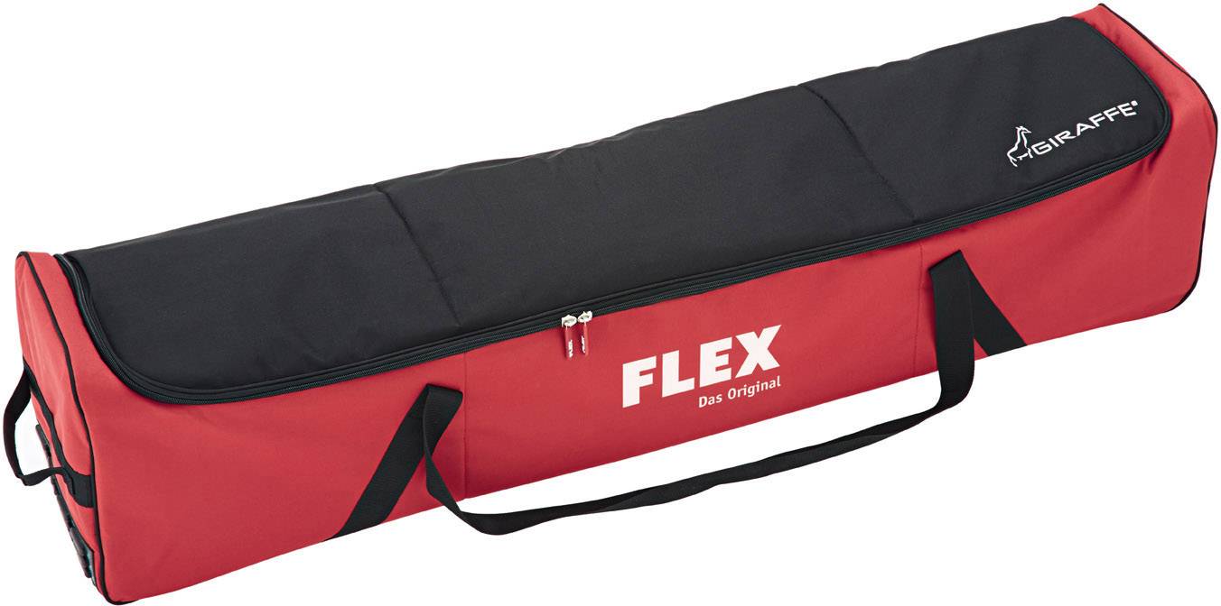 Sac de transport rouge avec l'impression blanche 'FLEX L'Original' et une partie supérieure noire, muni de poignées et d'une fermeture éclair.
