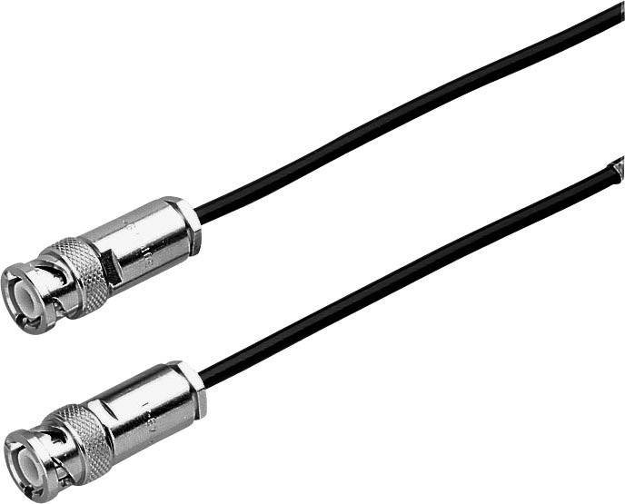 Deux câbles BNC avec des connecteurs à chaque extrémité. Ce sont des pièces de connexion courantes pour les appareils électroniques et les réseaux.