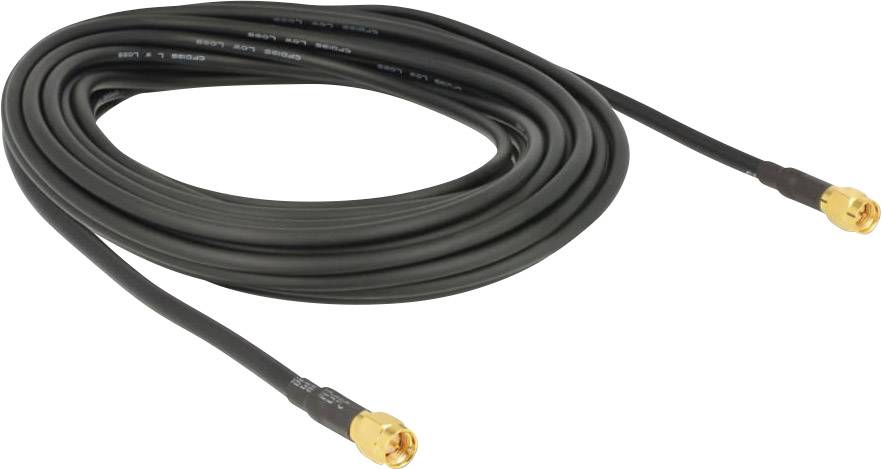 Câble de raccordement pour antenne WiFi Delock 88893 [1x SMA mâle - 1x SMA mâle] 10.00 m noir contacts dorés