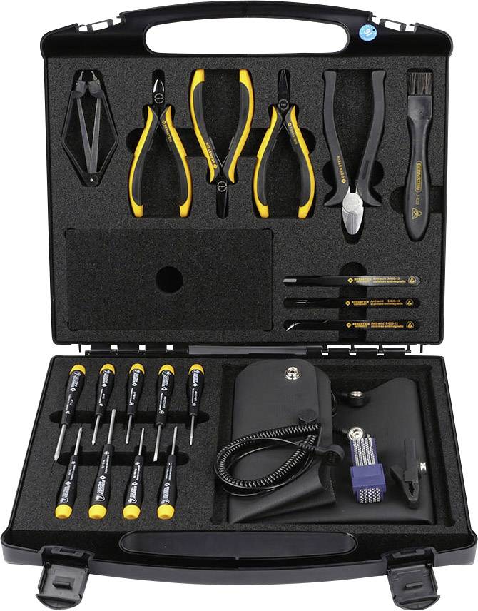 Une boîte à outils contenant plusieurs pinces, tournevis et un cadenas. Idéal pour les réparations ou les travaux techniques.