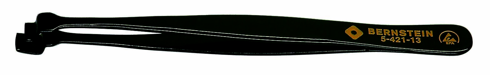 Pince à épiler noire avec l'inscription 'BERNSTEIN 5-412-13', adaptée aux travaux de précision.