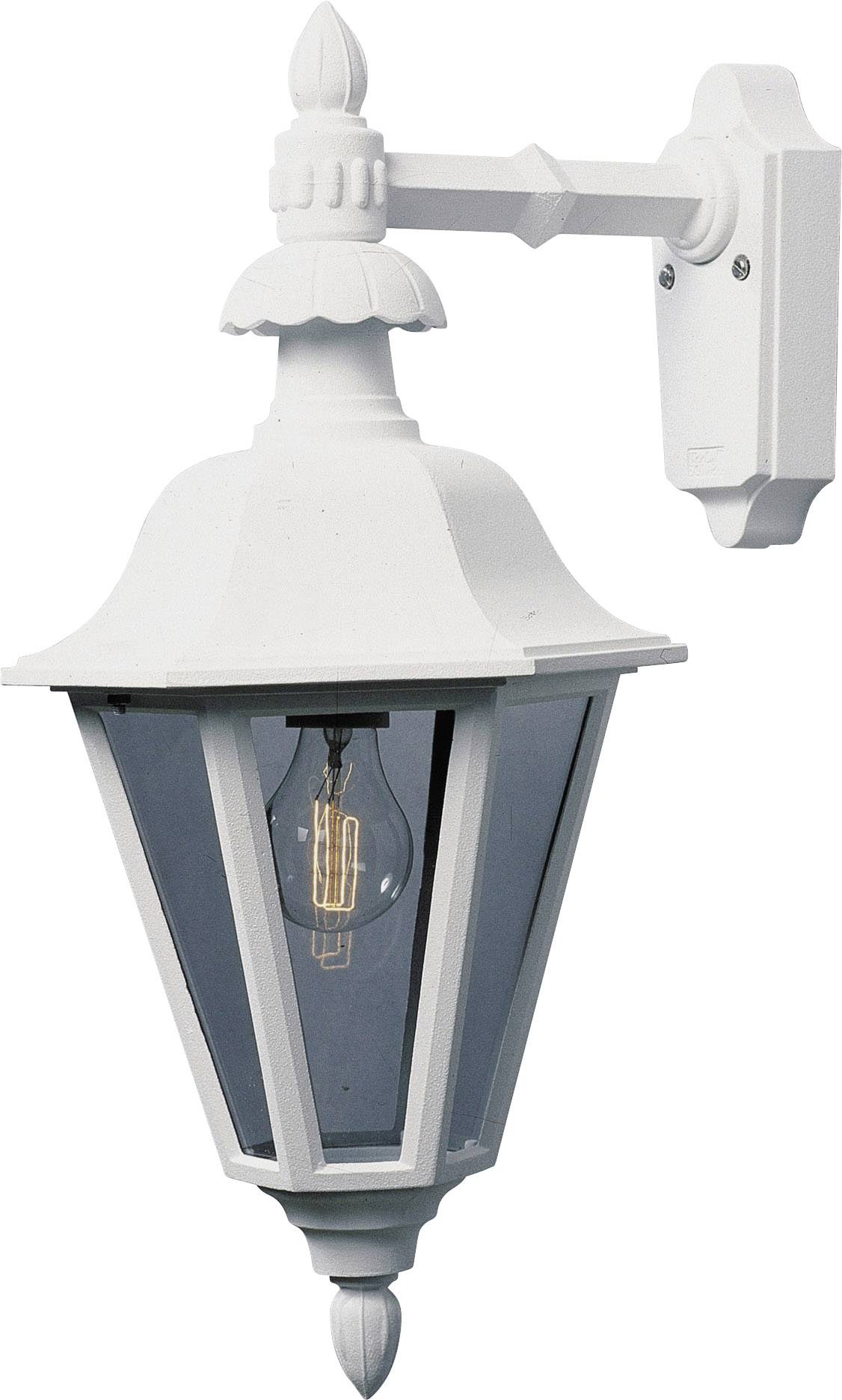 Applique murale blanche avec ampoule, design classique, abat-jour hexagonal en verre. Idéale pour l'éclairage d'entrée de jardin ou de maison.