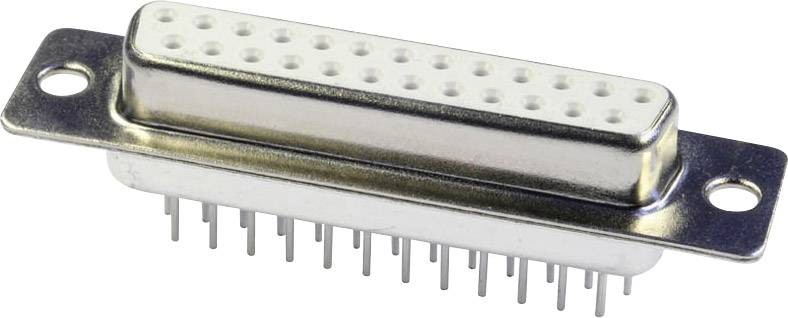 Un connecteur D-Sub à 25 broches avec boîtier métallique, adapté aux connexions série dans les ordinateurs et les appareils électroniques.