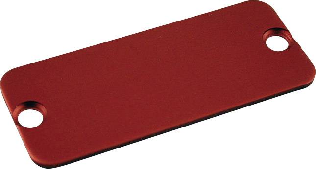 Pièce métallique rectangulaire rouge avec deux trous aux extrémités étroites.