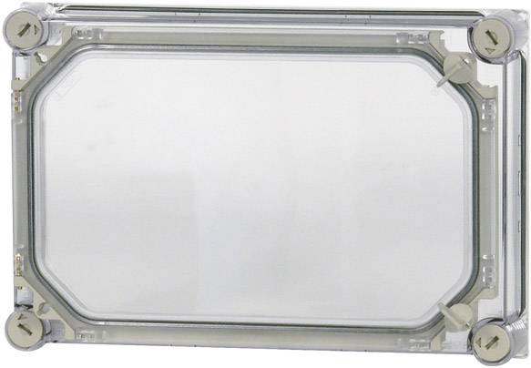 Un boîtier en plastique transparent avec quatre éléments de fixation latéraux, adapté pour protéger des composants électroniques.