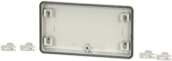Boîtier en plastique blanc avec un couvercle amovible et quatre clips de fixation à côté. Adapté pour les connexions électroniques ou de câbles.
