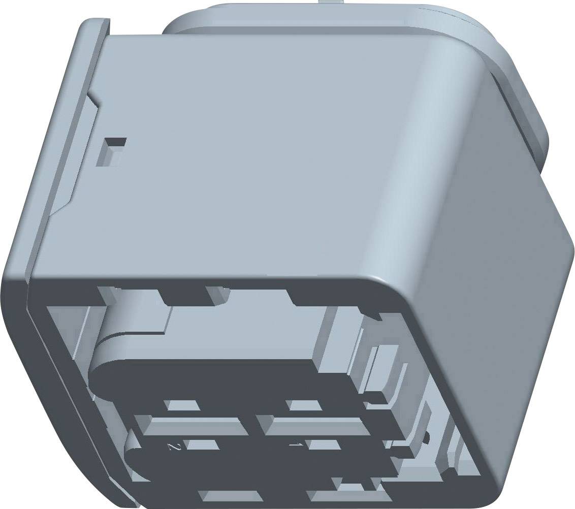 Boîtier de connecteur gris, rectangulaire, avec plusieurs ouvertures de raccordement, utilisé pour des connexions électriques.