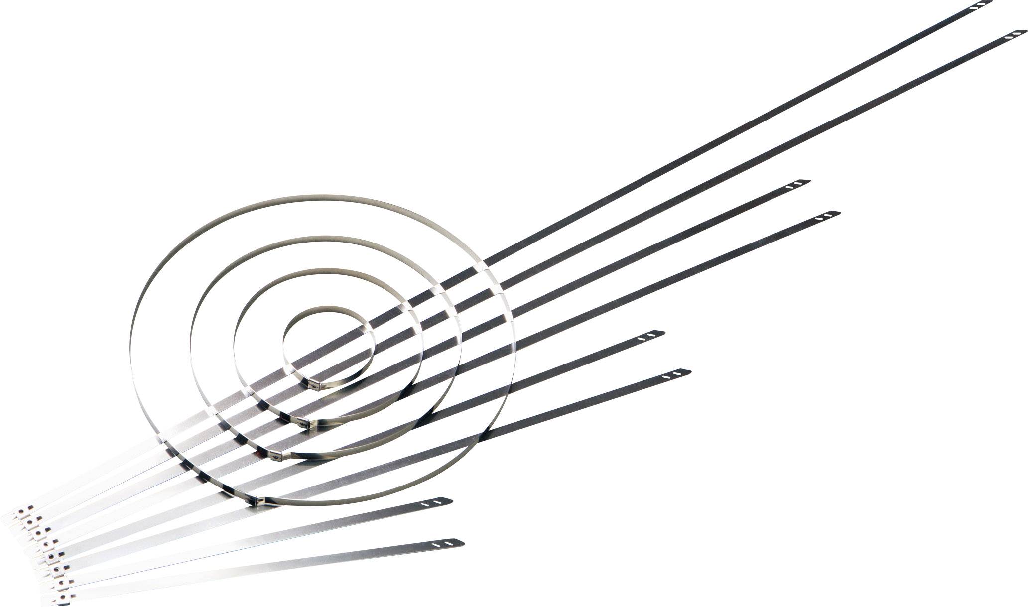 Sangles métalliques disposées en spirale, de différentes longueurs.