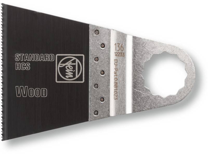 Lame de scie pour bois portant l'inscription 'STANDARD HCS' et 'Wood', amovible pour outils multifonctions.