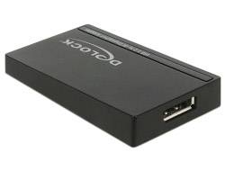 Boîtier de disque dur externe en noir avec connexion USB, le logo 'Delock' est visible sur le boîtier.