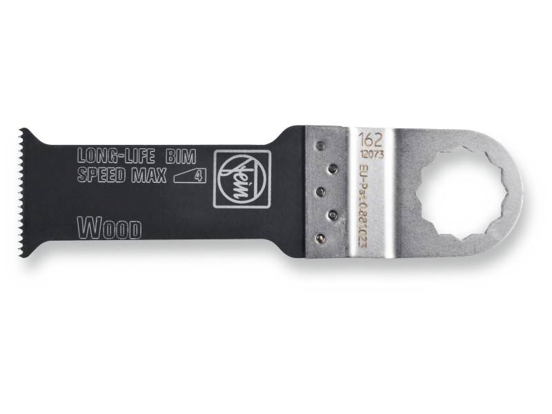 Lame de scie noir et argent pour outils oscillants avec l'inscription 'LONG-LIFE BIM SPEED MAX Wood'.