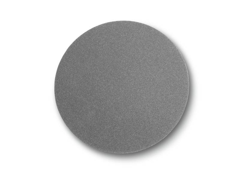Feuille de papier abrasif gris, ronde.