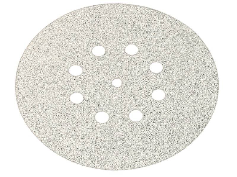 Un disque de papier de verre avec huit trous symétriquement répartis au centre.