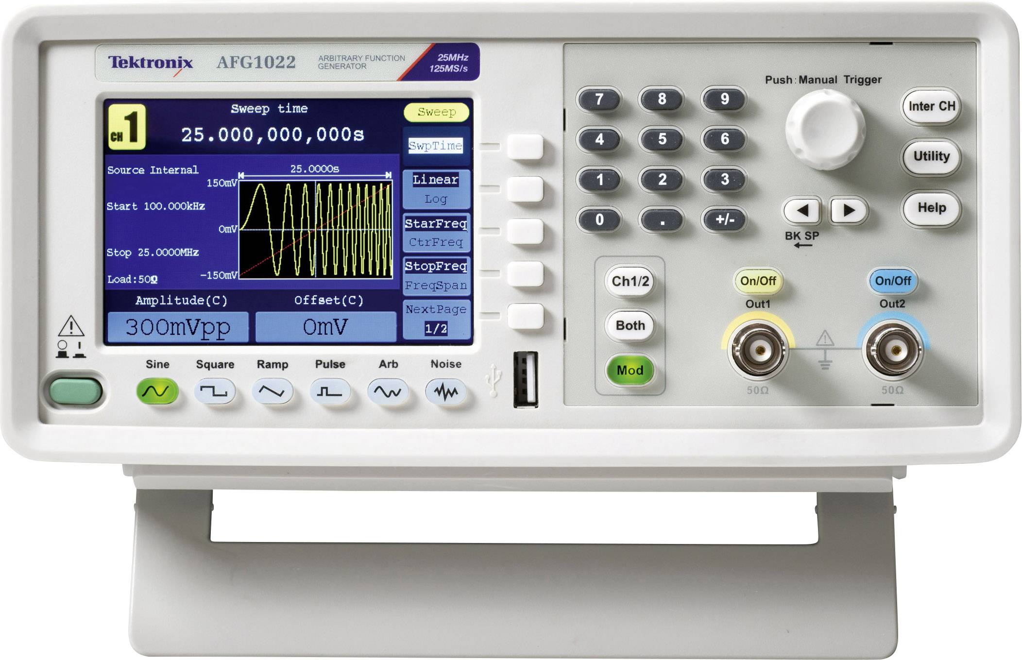 Tektronix AFG1022 Générateur de fonction 0.000001 Hz - 25 MHz 2 canaux Arbitraire, Triangulaire, Impulsion, Rectangulaire