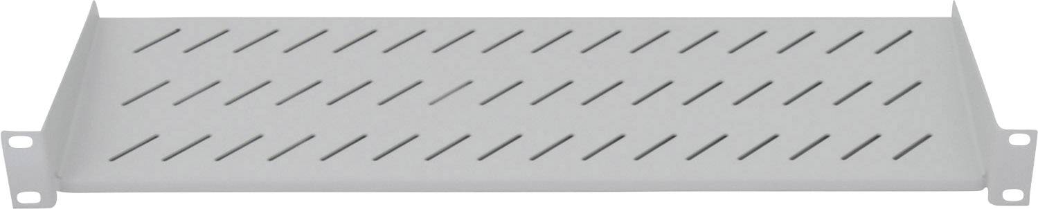Un étagère rectangulaire en métal argenté avec des fentes, adaptée à une fixation murale dans un environnement technique ou industriel.