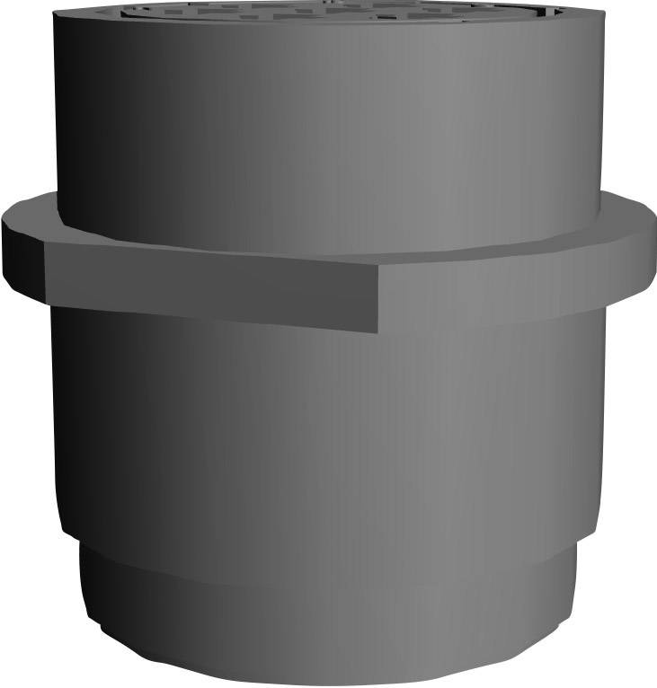 Un cylindre gris avec un bord large au milieu, ressemblant à un composant technique ou à une pièce sans détails reconnaissables.