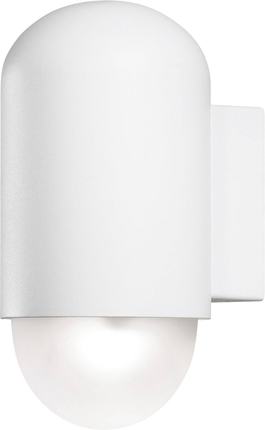 Applique murale extérieure blanche et moderne, dotée d'un boîtier mi-circulaire protecteur, idéale pour les espaces de jardin.