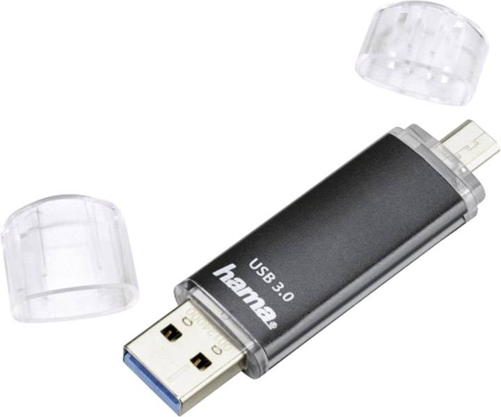 Mémoire supplémentaire USB pour smartphone/tablette Hama FlashPen "Laeta Twin" noir 64 GB USB 3.1 (Gen 1), Micro USB 2.0