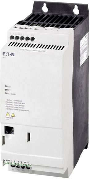 Convertisseur de fréquence électrique dans un boîtier blanc avec des touches de commande et des indicateurs de statut sur le dessus.