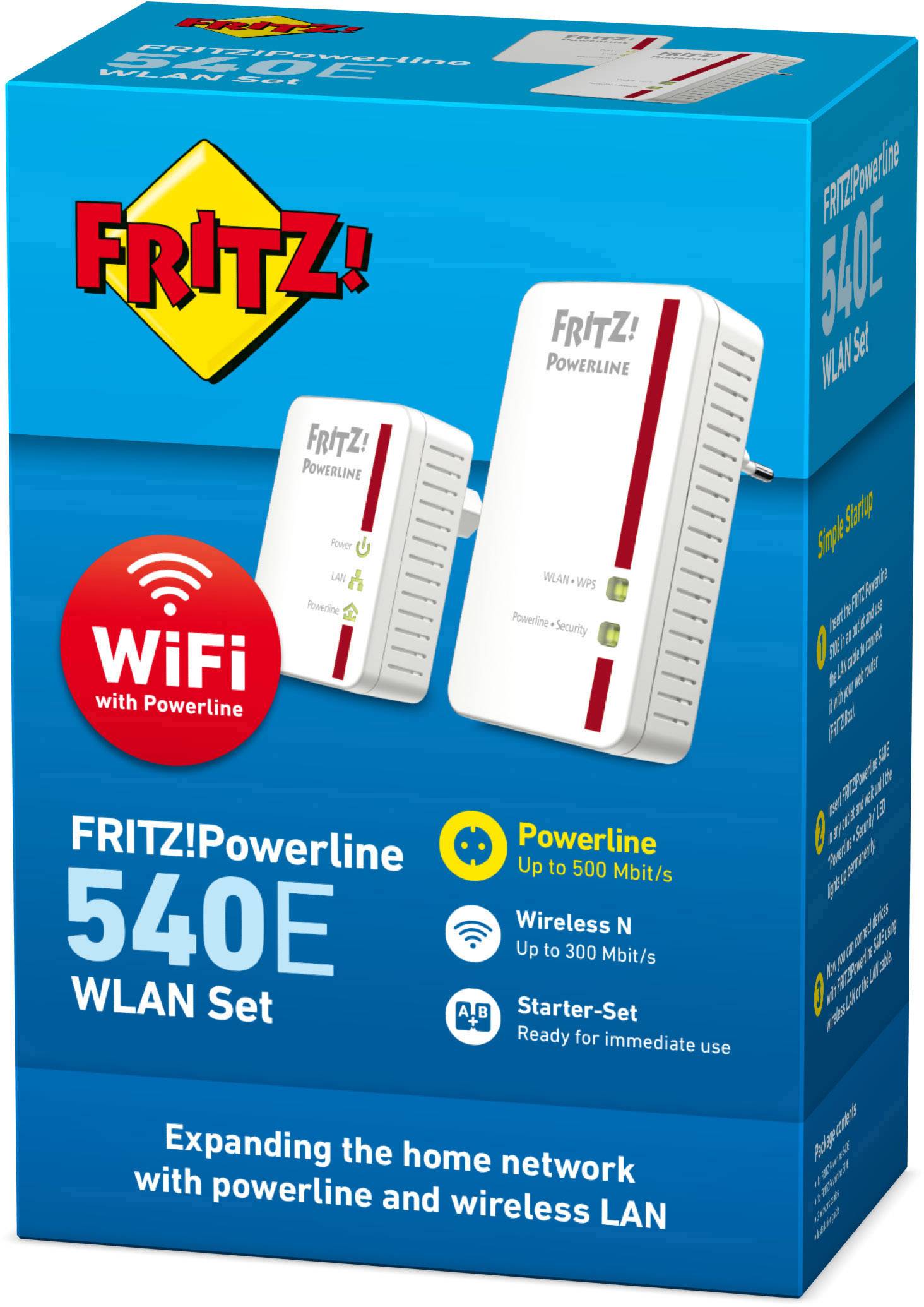 Kit de démarrage CPL Wi-Fi AVM FRITZ!Powerline 540E WLAN Set International 500 MBit/s