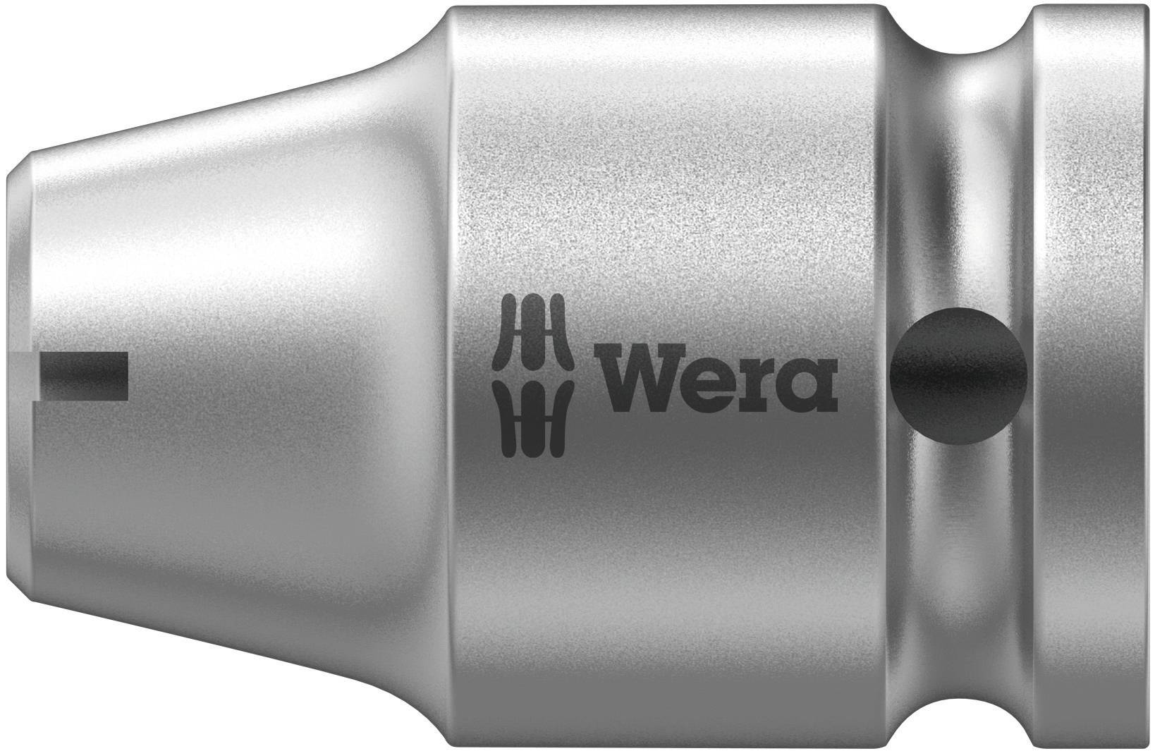 Une pièce d'outil en argent de forme conique. Elle porte l'inscription 'Wera'. Elle est probablement utilisée pour des travaux de vissage.