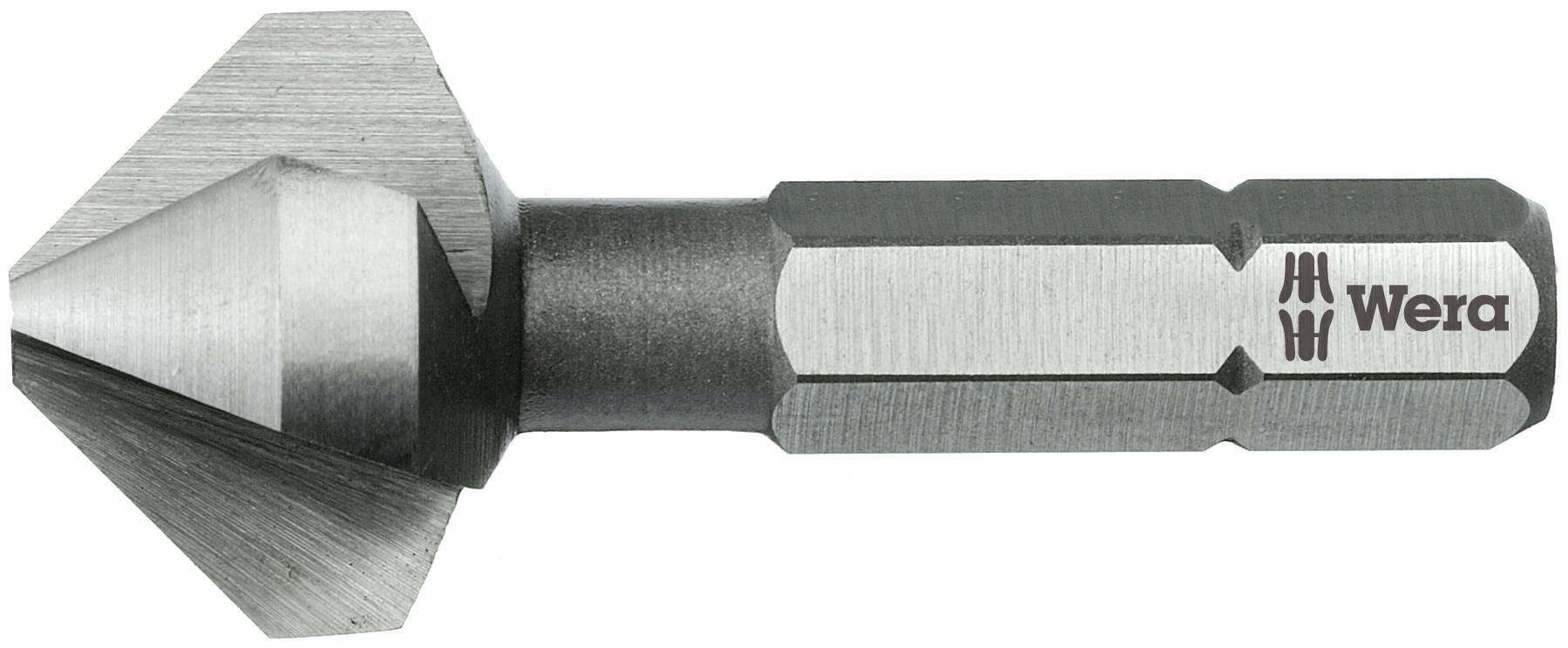Fraise à chanfreiner de Wera, pointe argentée avec tige hexagonale pour l'ébavurage précis des matériaux.