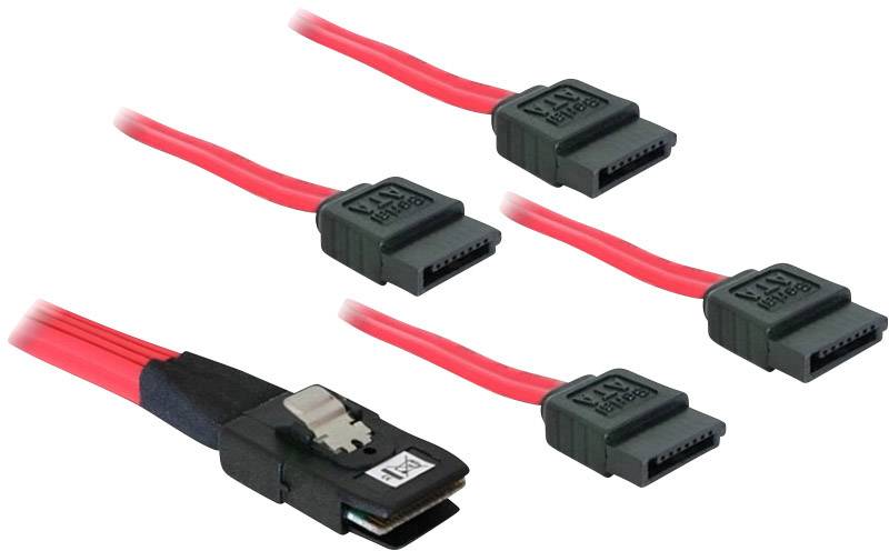 Delock disque dur Câble de raccordement [1x Mini SAS mâle (SFF-8087) - 4x SATA mâle 7 pôles] 0.50 m rouge