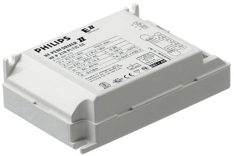 Ballast électronique de Philips avec numéro de modèle et spécifications techniques sur le dessus.