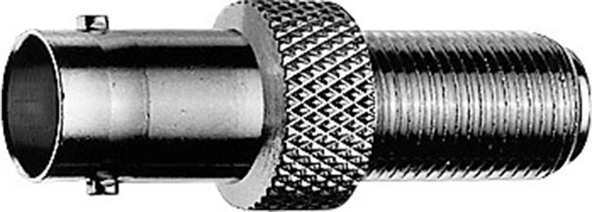 Une fiche adaptateur métallique à poignée striée et raccordement fileté, probablement adaptée à une connexion coaxiale.