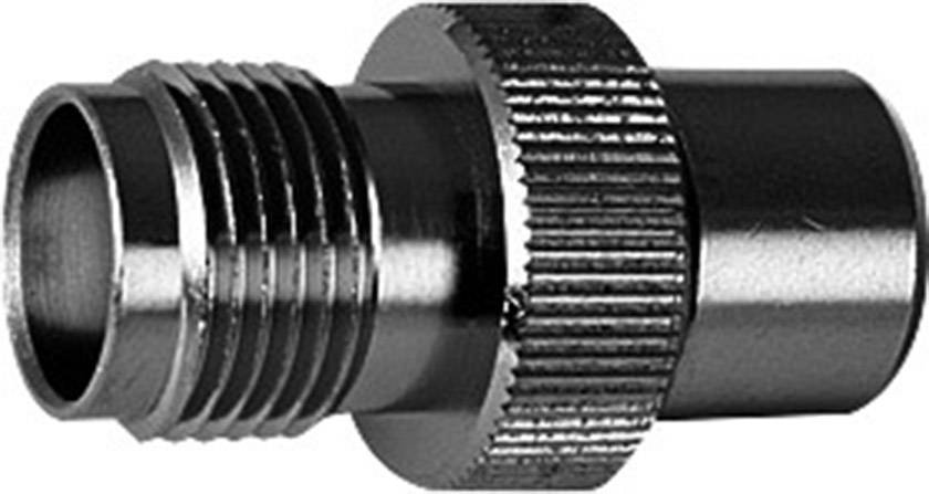 Adaptateur métallique fileté, de forme cylindrique et à bord cannelé, utilisé pour raccorder des tubes ou des tuyaux.