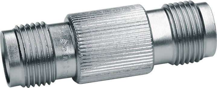 Adaptateur métallique à surface striée permettant de raccorder deux tuyaux ou tubes, présentant des filetages externes à chacune de ses extrémités.