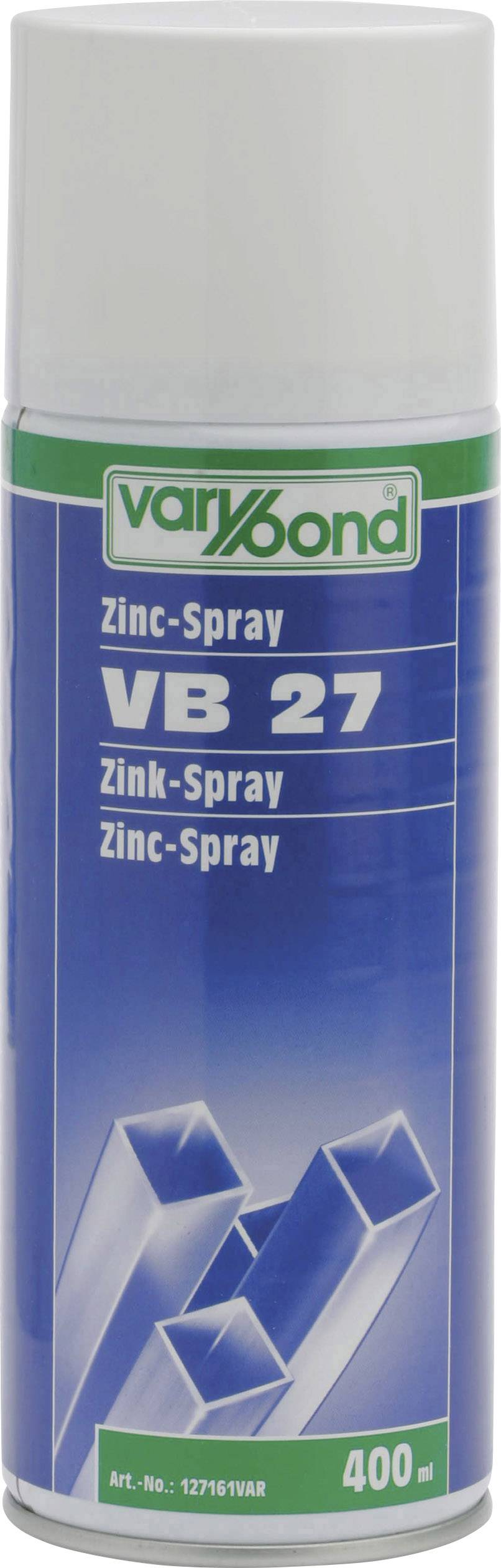Dose de spray de zinc 'VARIBOND VB 27', design bleu-vert, contenu de 400 ml. Produit pour la valorisation des métaux, protège contre la corrosion.