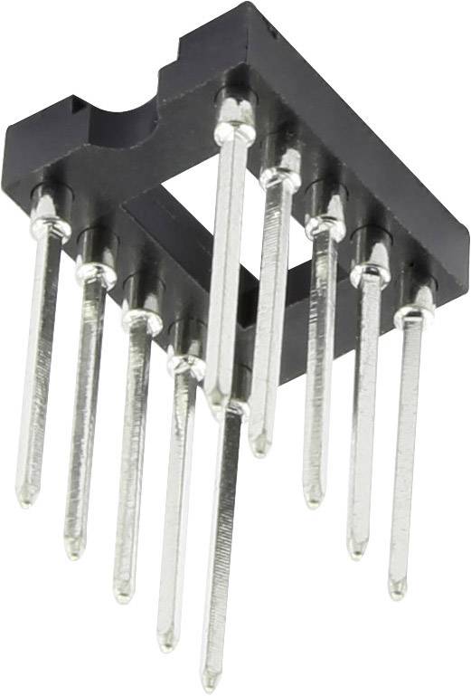 Un adaptateur Dual-in-Line à 8 broches avec un boîtier en plastique noir et huit broches de connexion métalliques.