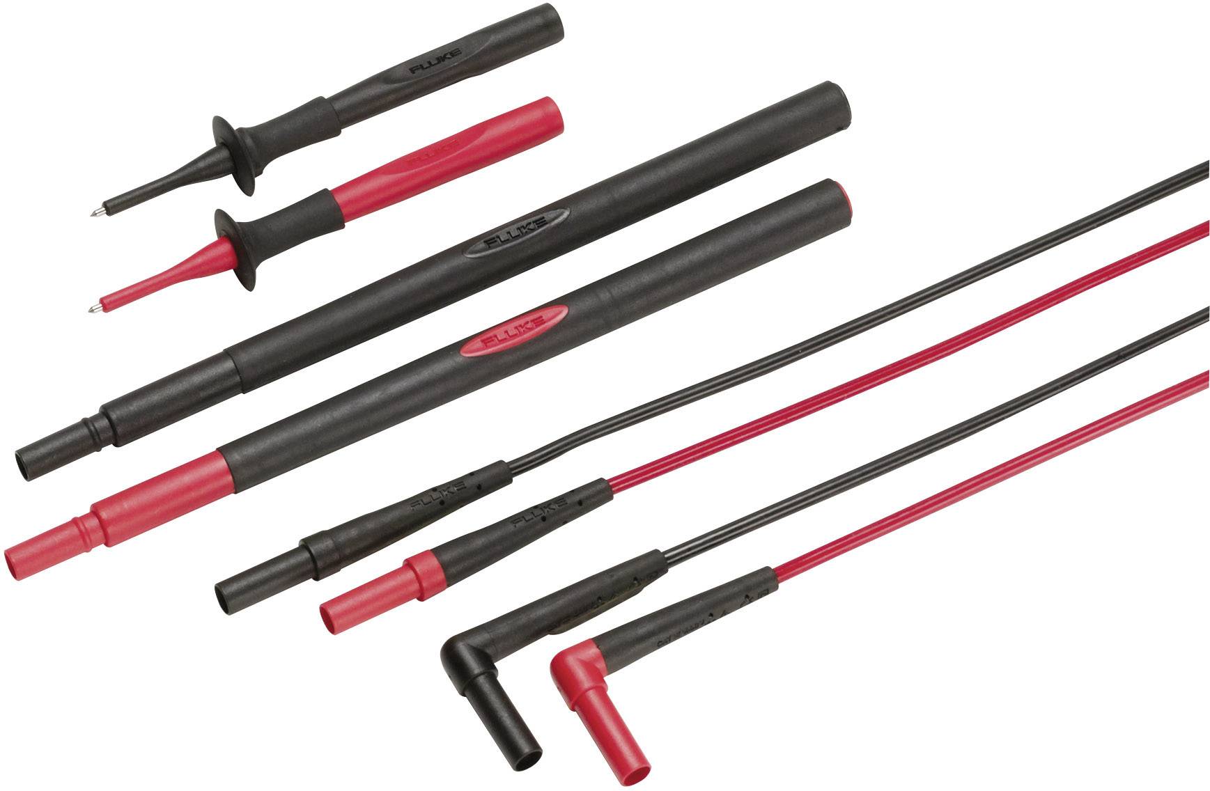 Câbles de multimètre noirs et rouges munis de fiches et de pointes de test. Ils sont utilisés pour mesurer électriquement la tension ou la résistance.