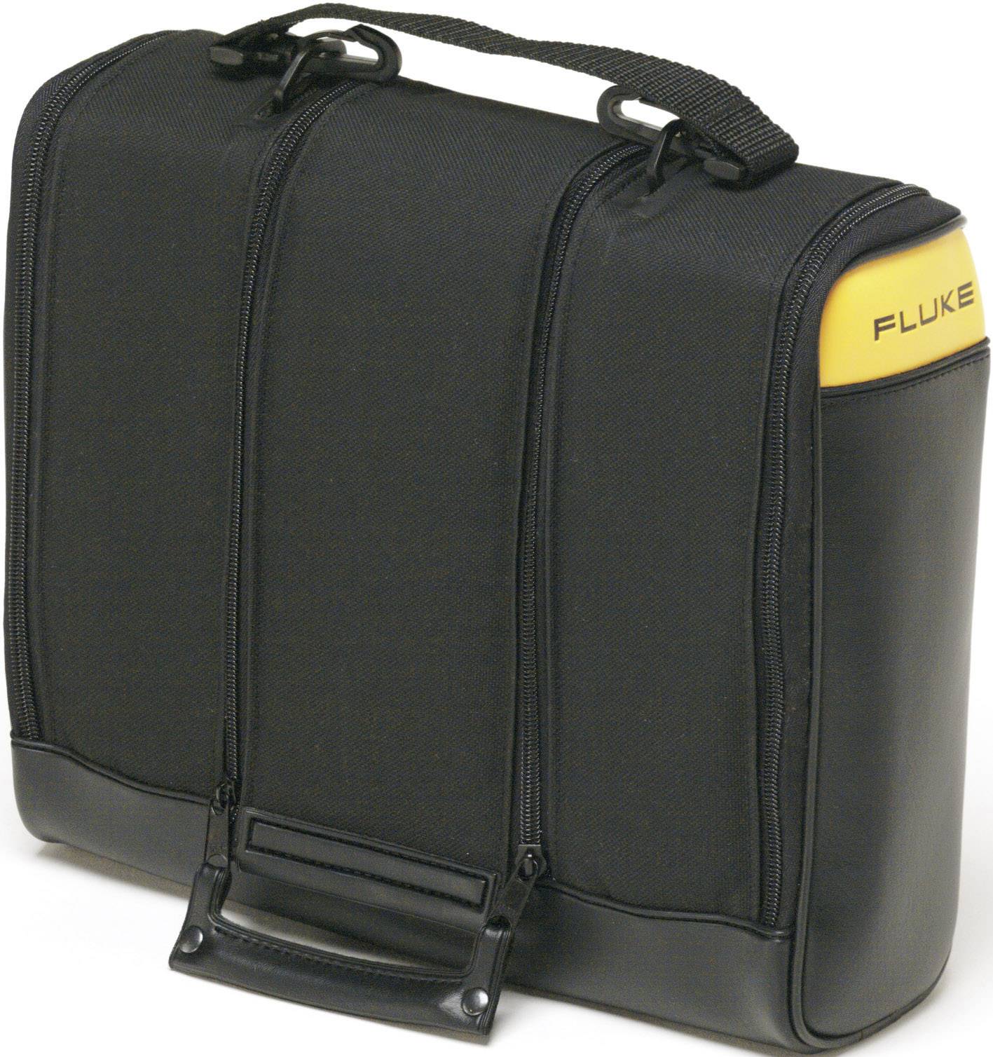 Sac de transport noir robuste avec bordure jaune, adapté aux appareils de mesure portables et leurs accessoires.