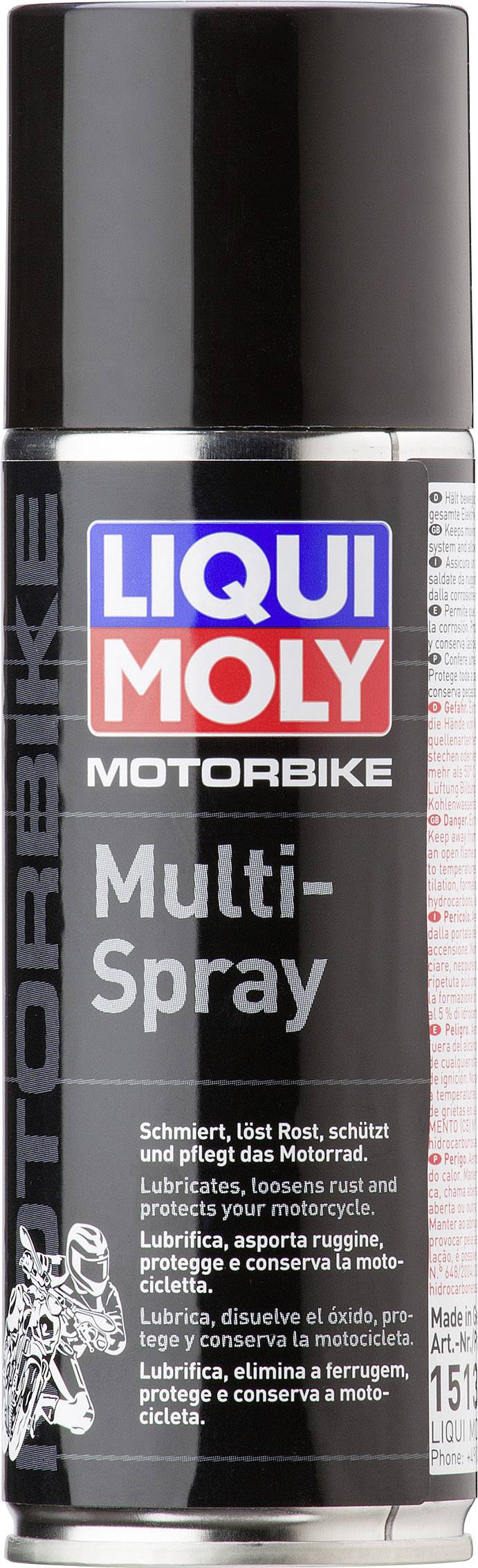 Bombe aérosol de 'Liqui Moly Motorbike Multi-Spray', qui élimine la rouille, lubrifie, protège et entretient la moto.