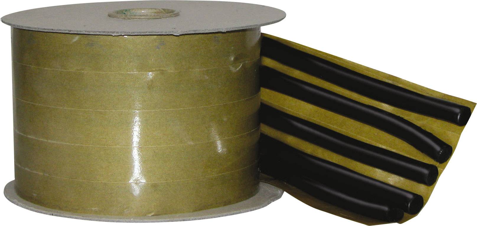 Rouleau de gaine thermorétractable noire, partiellement déroulé. La gaine thermorétractable est utilisée pour isoler et protéger les câbles.