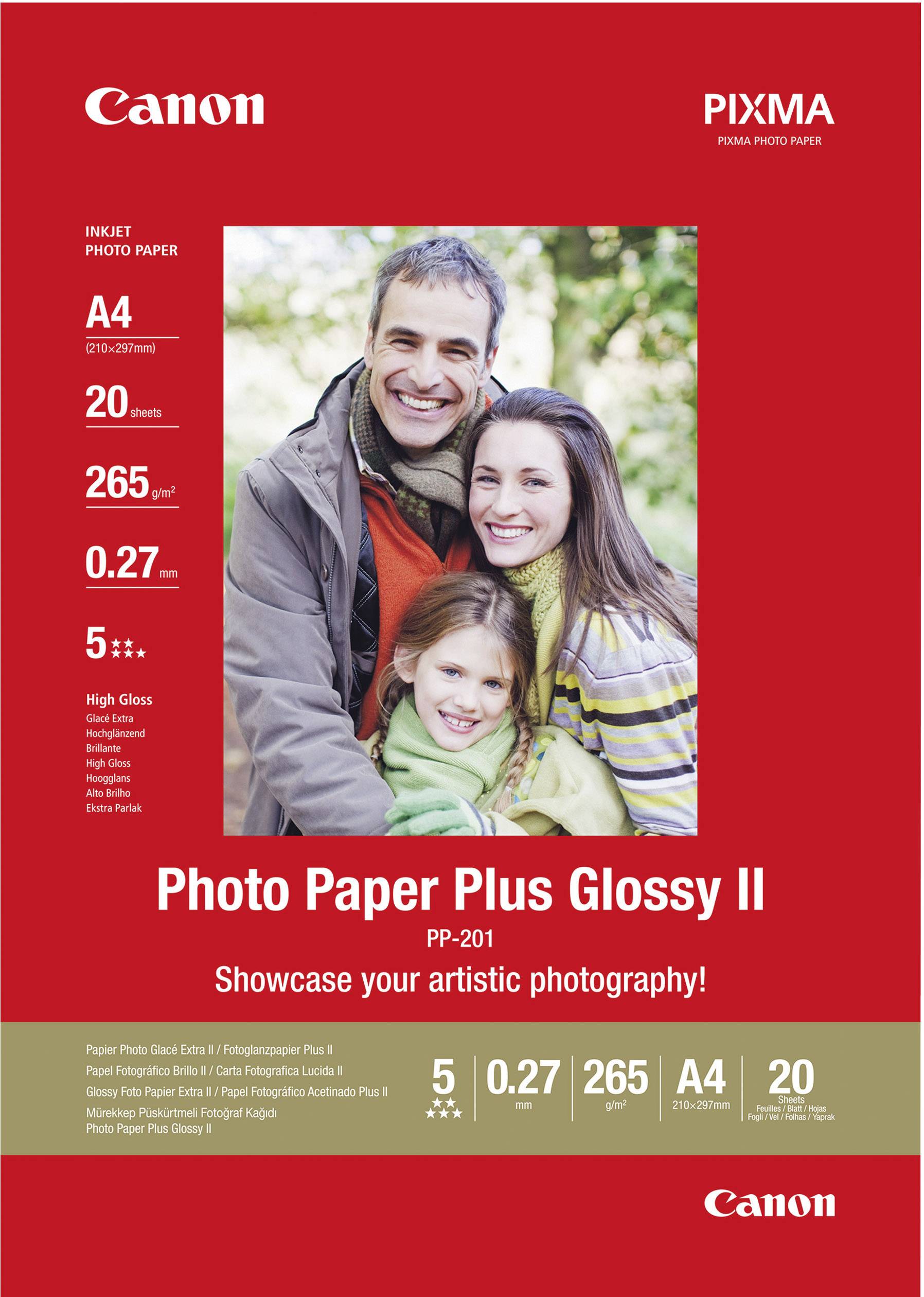Canon Photo Paper Plus Glossy II PP-201 2311B019 Papier photo DIN A4 265 g/m² 20 feuille(s) brillant