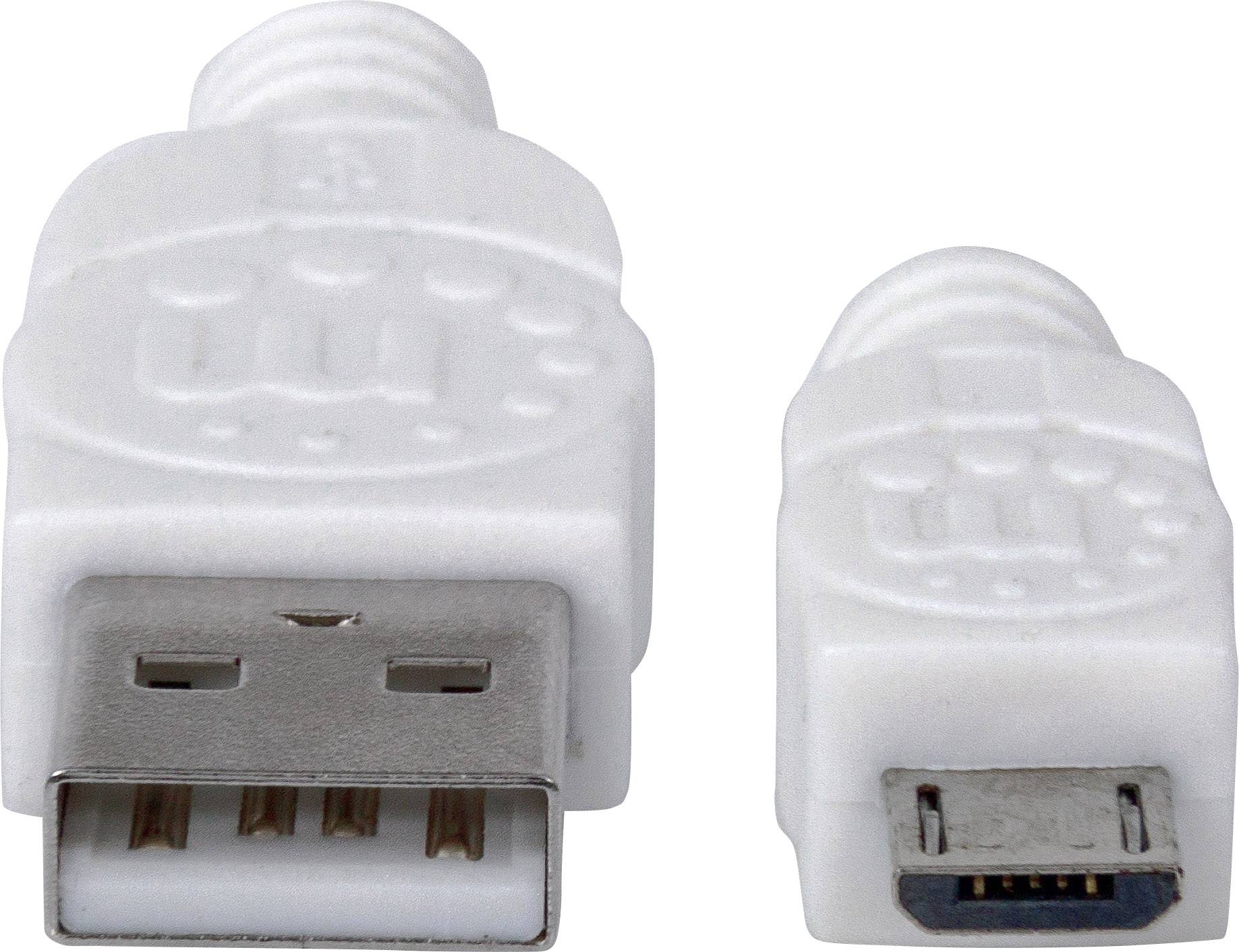 Manhattan Câble USB USB 2.0 USB-A mâle, USB-Micro-B mâle 1.00 m blanc certifié UL 323987