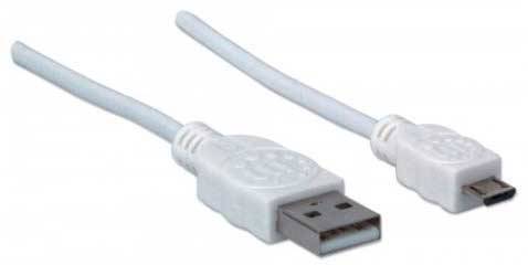 Manhattan Câble USB USB 2.0 USB-A mâle, USB-Micro-B mâle 1.00 m blanc certifié UL 323987