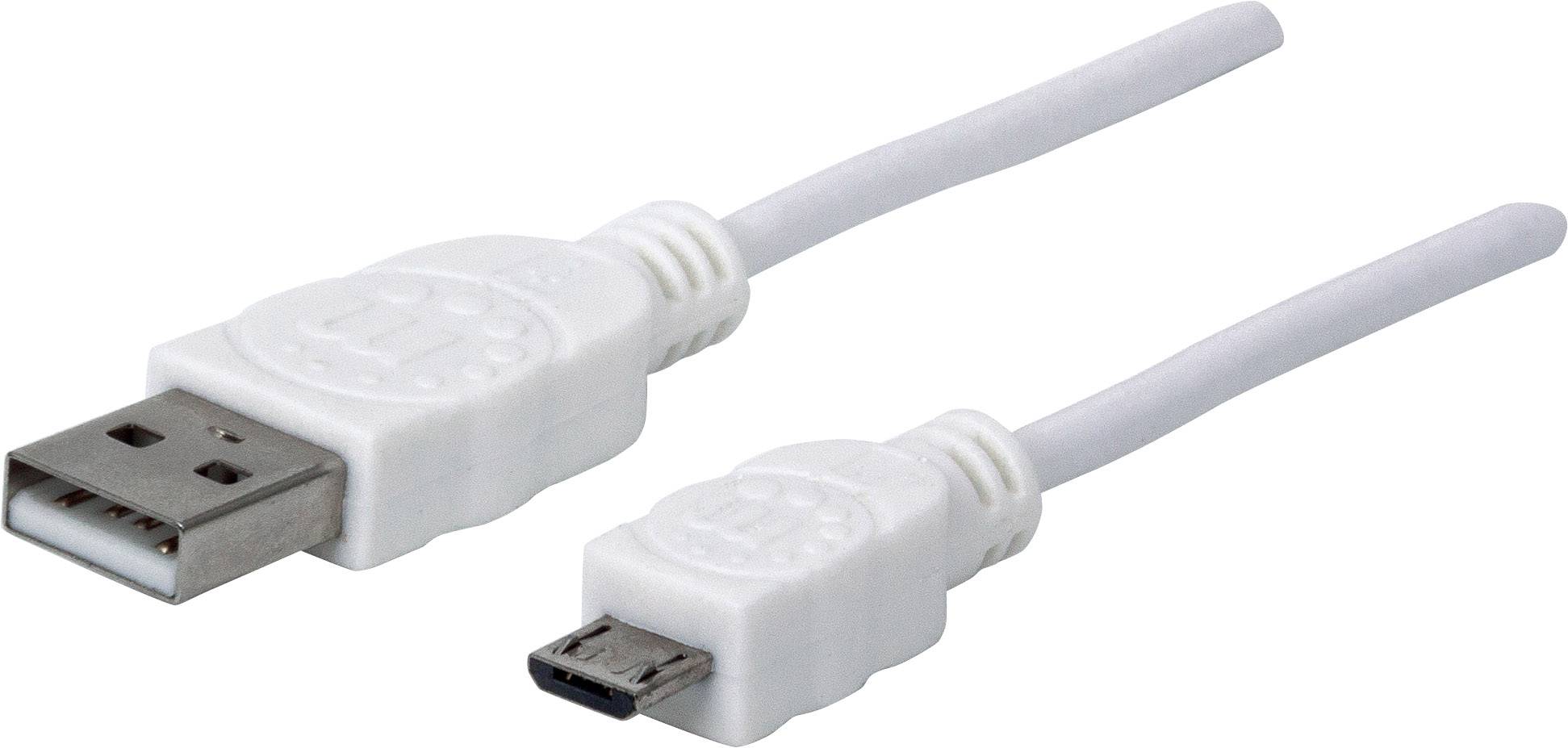 Manhattan Câble USB USB 2.0 USB-A mâle, USB-Micro-B mâle 1.80 m blanc certifié UL 324069
