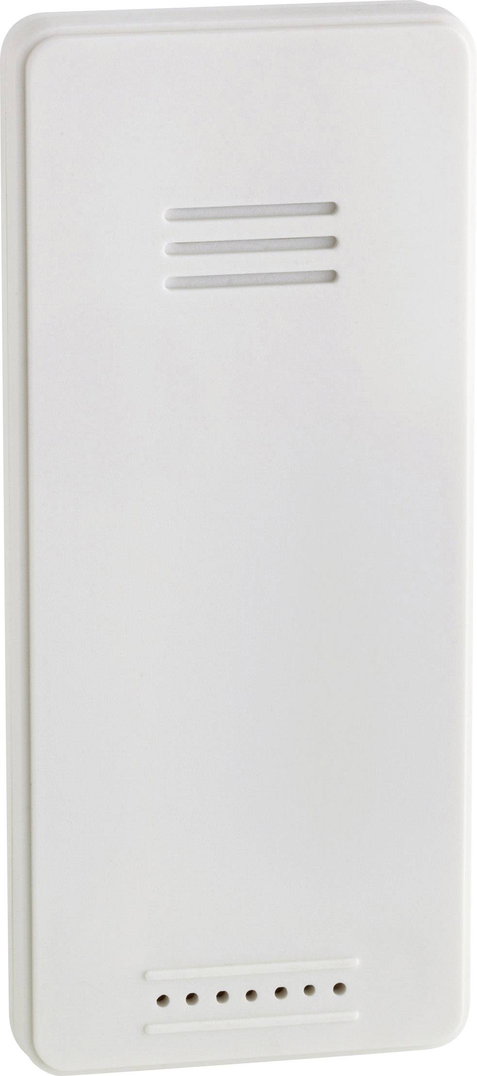 Un boîtier rectangulaire blanc avec des fentes d'aération en haut et des trous en bas, probablement un appareil de mesure de la température ou de l'humidité.