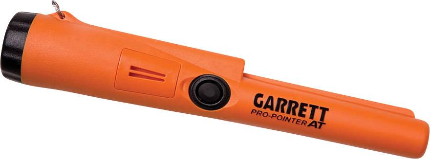 Détecteur de métaux portable de couleur orange portant l'inscription 'Garrett Pro-Pointer AT', utilisé pour détecter les métaux.