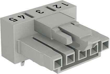 Un connecteur rectangulaire gris avec cinq ouvertures numérotées sur le dessus pour une connexion électrique.